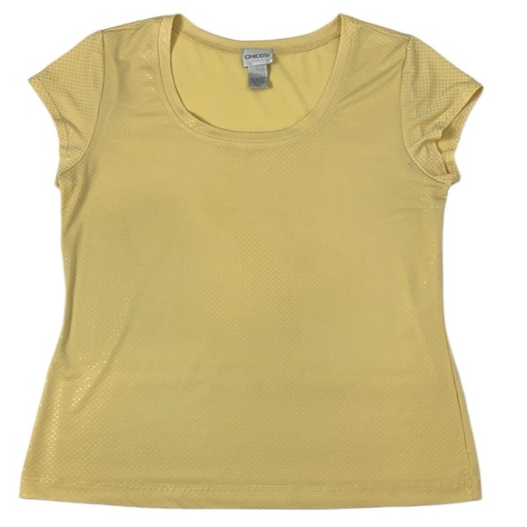 CHICO’S Shimmer Dot Yellow Cap Sleeve Top Size 1 (Medium) - Picture 1 of 9